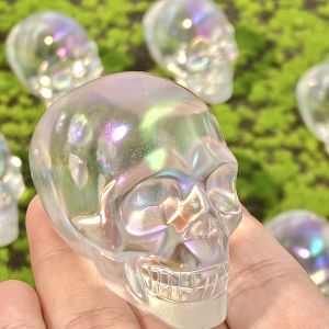 สุ่ม 1PC คุณภาพสูง Aura K9 Skull ตกแต่งคริสตัลธรรมชาติดิบหินของขวัญวันเกิดตกแต่งฉาก.