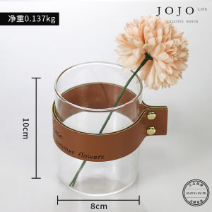 Bình Hoa Thủy Tinh Trong Suốt Sáng Tạo Bằng Da JOJOS L. PD Glass Creative Leather Transparent Glass Vase Decorative Items