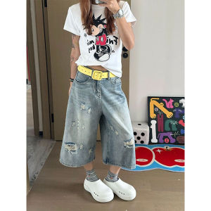 QIANCHANGNAAI | Vintage Ripped High Waist Flattering Loose Jeans Shorts
