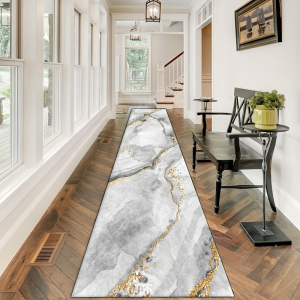 VIKAMA Marble Gold Foil Runner Rug Non Slip Washable Long Hallway Carpet For Entryway Kitchen Home Decoration