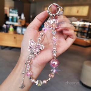 Fashionable Short Phone Strap Womens Luxury Glowing Crystal Fringe Butterfly Design Mobile Phone Accessories Premium Quality