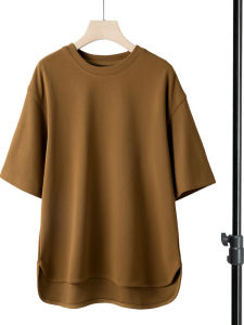 Ice Silk Short Sleeve T-Shirt Mens Summer Loose round Hem Pure Color Top Simple Versatile Half Sleeve Body T-Shirt