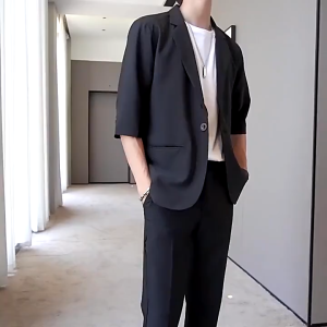 GE 3/4 Sleeves Casual Plain Suit Summer Korean Style Loose Mens Suit Blazers