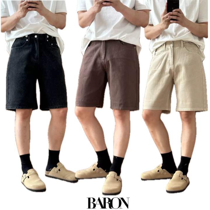 BARON SAM straight-leg jorts denim กางเกงยีนส์ขาสั้นผู้ชาย | Lazada.co.th