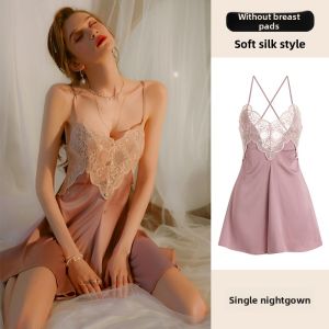 CHENGCHE | Elegant Purple Lace Ice Silk Camisole Sleep Dress for Small Bust