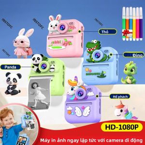 Máy Ảnh Kép Cho Trẻ Em Với Chức Năng In Tức Thì Video HD 1080P Máy In Nhiệt Mini Màn Hình 57x25mm Quà Tặng Cho Bé Gái Bé Trai