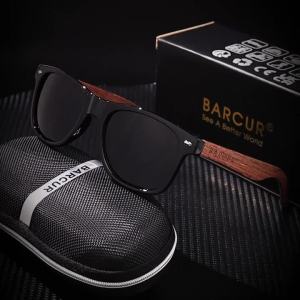 BARCUR Black Walnut Wood Sunglasses for Man Polarized High Quality Sqare Sun Glasses Men UV400 Eyewear Accessory Original Box