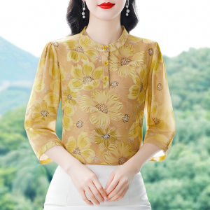 DAIXIANGFEIZI | Áo Chiffon Hoa Văn Elegance Tay 3/4