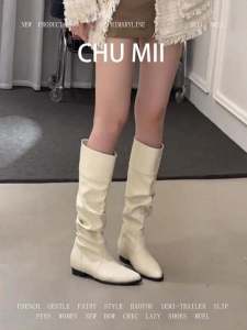 Womens Long Knight Boots Autumn Winter New Pointed Toe Thick Heel Inner Heightening over Knee Leather Version Fashion Boots