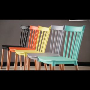 เก้าอี้พลาสติก เก้าอี้ขาไม้บีช เก้าอี้ทานอาหาร เก้าอี้ร้านกาแฟสไตล์โมเดิร์น เก้าอี้โครงขาไม้ที่นั่งพลาสติกเกรด PP