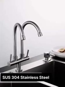 BOOMBANG Kran Cuci Piring Wastafel Dinding Stainless/Kran Angsa Air Kitchen Sink Double Faucet