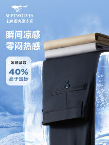 Antibacterial Cool Feeling Elastic Mens Casual Pants Straight Leg Business Casual Long Trousers Summer Season Regular Fit