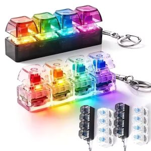 2Pcs Keyboard Fidget Keychain with Colorful LED Lights 4-in-1 Stress Clicker Toy Keyboard Button for Anxiety Relief Decompression Toy