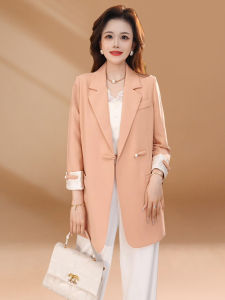เสื้อสูทผู้หญิงสไตล์จีนยาวปานกลาง ทรงหลวม สัมผัสหรูหรา ขนาดเล็ก เสื้อสูท เสื้อผ้าทำงาน ฤดูใบไม้ผลิ 2025