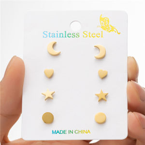 4Pairs/Lot Small Geometric Stainless Steel Stud Earrings for Women Men Daily Jewelry Round Heart Star Earings Korean Pendientes