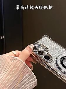 เคสฉากยึดแม่เหล็กกลิตเตอร์สุดหรูสำหรับ Samsung Galaxy S25 ULTRA S24 Plus S23 FE S22 S21 A15 A55 A35 5G A05S ปลอกซิลิโคน เคสป้องกันโทรศัพท์มือถือแบบใสหนาป้องกันการตกสี่มุม