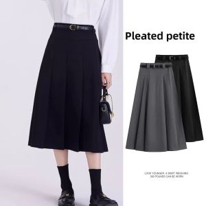 YINLIANHU | New Short Petite Office Long Pleated Black Skirt