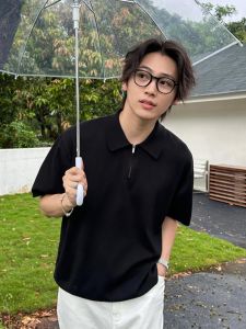 Áo Thun Polo Nam Tay Ngắn Khóa Kéo Nửa Thân Nhẹ Mùa Hè Phong Cách Hàn Quốc Trẻ Trung Thời Trang Thường Ngày Dài Năm Năm