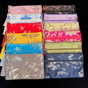 Classical Chinese Style Satin Double Zipper Coin Purse Key Jewelry Storage Bag Small Object Organizer Ladies Creative Gift