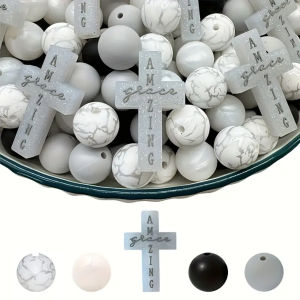 5/25PCS letter cross silicone bead set perfect for DIY handmade crafts such as keychains necklaces bracelets etc