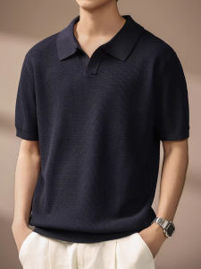 High-end American Style Seagull Collar Pineapple Texture Breathable Short Sleeve Mens Polo Shirt