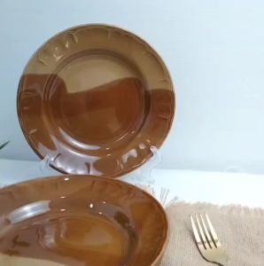 จาน จานเซรามิค จานตราไก่ จานกระเบื้อง จานลายไก่ จานข้าว 8นิ้ว  จานลายไก่ลำปาง  (แพ็ค 6ใบ 12ใบ) สีน้ำตาล ทนความร้อนได้ดี เข้าไมโครเวฟได้