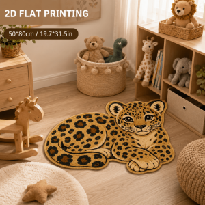 VIKAMA Cute Leopard Shaped Bath Mat Washable Non Slip Absorbent Bathroom Rug Shower Doormat Indoor Home Decor