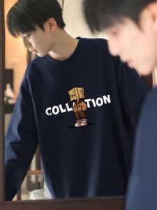 เสื้อยืดคอกลมแขนยาวผ้าฝ้ายแท้สำหรับผู้ชาย ฤดูใบไม้ผลิและฤดูใบไม้ร่วง 2025 ใหม่ น้ำหนักหนา ลำลอง ทรงหลวม เสื้อชั้นใน เทรนด์เสื้อผ้า