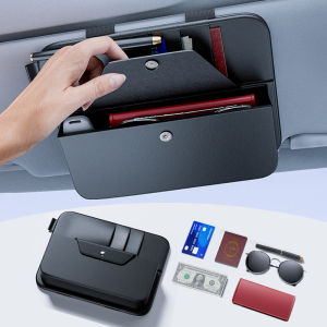 SEAMETAL Car Sun Visor Organizer Leather Card Pen Multi-Pocket Storage Bag Sunglasses Holder Eyeglasses Clips Auto Accessories