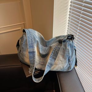 2025 New Denim Crossbody Bag Women Lazy American Retro Distressed Single Shoulder Travel Backpack Large Capacity Soft Bag