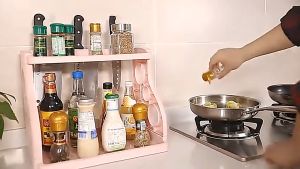 ชั้นวางเครื่องครัว 2 ชั้น กลยุทธ์ การปรับปรุง พลาสติก ประกอบง่าย ฐานตรงวางขวดสูงได้