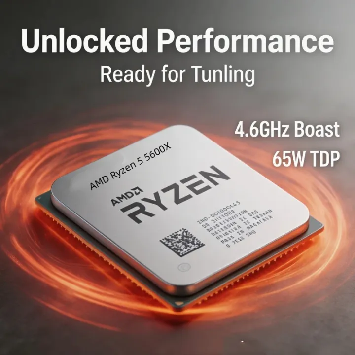 AMD | AMD R5 5600X Unlocked Processor For X570 B550 Board 6‑Core 12‑Thread 4.6GHz Socket AM4 Tray Without cooler