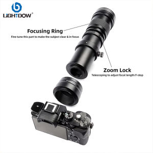 Lightdow 420-800mm F8.3-F16 Manual Zoom Super Telephoto Lens with T Mount Ring for Nikon Canon Sony Fuji Olympus Camera Lenses