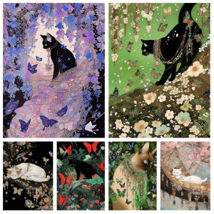 Jigsaw Puzzle for Adults 1000Pieces Cat Butterfly Floral Artwork Mindful Game Stress Relief Decor Gift