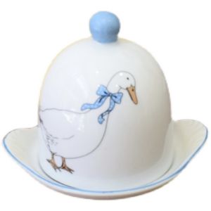 French Retro Dish Big Goose Ceramic Butter Dish Cute Tie Duck Dessert Dish with Lid Butter Dish Cake Dish Disc
