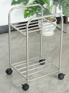Stainless Steel with Wheels Washstand Ins Style Minimalist Floor Living Room Side Table Corner Table Bathroom Kitchen Storage Rack