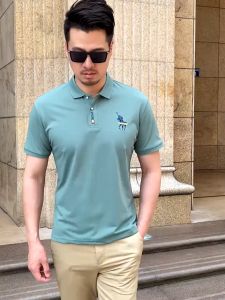Mens Short-sleeved Polo Shirt Summer New Loose Lapel Embroidered Polo Shirt Handsome In Young Mens Half-sleeved Tops Solid Colour