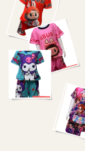 Cartoon two-piece T-shirt and shorts set for girls (ages 3-10)