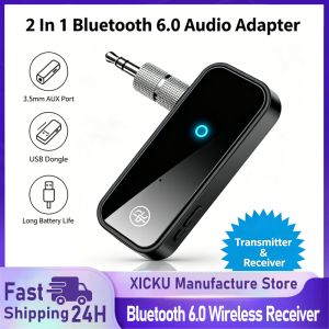 2 In 1 Bluetooth 6.0 Transmitter Receiver 3.5mm AUX Wireless Audio Adapter USB Charging For Car TV Speaker Stereo Headphones