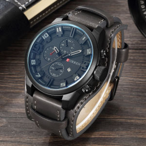 Curren Fashionable Mens Watch Genuine Leather Punk Motorcycle Style New Arrival round Face Metal Shell Waterproof Quartz Movement