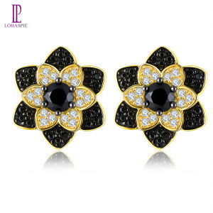 Lohaspie Jewelry Earrings Silver 925 Original Natural Black Spinel Stud Earring Yellow Gold Plated Round Cut Gemstone Birthstone Earring For Women Earring Lohaspie Jewelry