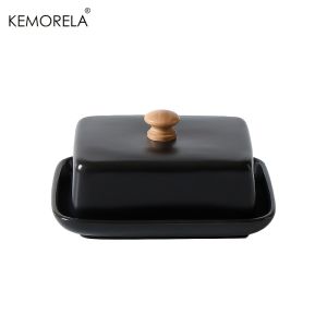 KEMORELA Ceramic Butter Dish with Lid Rectangular Sealable Cheese Storage Box High-End And Elegant for Kitchen & Restaurant ome