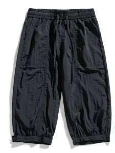 New Summer Ice Silk Seven-Foot Pants Mens Casual Lightweight Loose Elastic Waistband Workwear Pants Outdoor Fashion Urban
