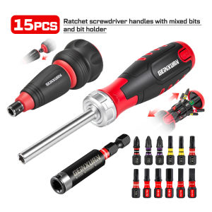 Geinxurn Ratchet Screwdriver Handle Kit 1/4" Mixed Bits Set with Wrench Sockets & Nut Drivers for DIY