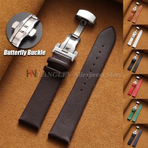 12mm 14mm 16mm 18mm 19mm 20mm 21mm 22mm Retro Genuine Calfskin Strap Men Women Butterfly Buckle Watchband Soft UniversalBracelet
