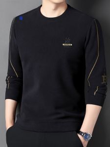 ROMON | Romon Mens Round Neck Sweatshirt Thickened Long Sleeve Casual Thermal T-shirt Spring Autumn New Fashion Brand Standard Fit