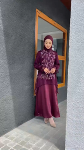 Delova Wardrobe - GAMIS ARUNA Brukat Dress Bordir Outfit Modern Lace Embroidery Brocade Garden Lebaran Idul Fitri Muslim Wanita Tulle Kondangan Korean look Tutu Rok Tile Queenbee Fashion Terbaru Termurah