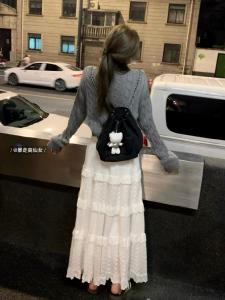 กระโปรงสั้นทรงเอเอวสูงสีขาว กระโปรงยาวปานกลาง กระโปรงทรงเค้ก กระโปรงผ้าลูกไม้ กระโปรงทรงเอสำหรับผู้หญิง กระโปรงทรงเอสไตล์หวานๆ ฤดูใบไม้ร่วง 2025