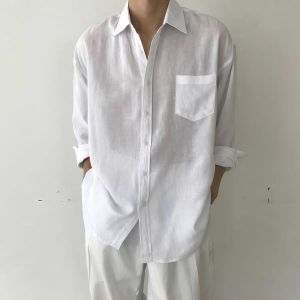 American Cotton and Linen Shirt Mens Fancy Loose Long Sleeves Casual Easiest for Match Work Clothes Shirt Outdoor Sports Sun Protection Shirt