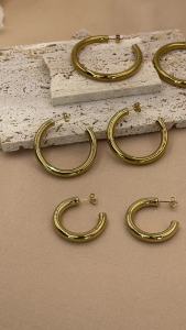 Stainless Steel Classic Gold Color Hollow Thick Loop Large Circle Hoop Never Fade C-Ring Piercing Earrings for Women Jewelry